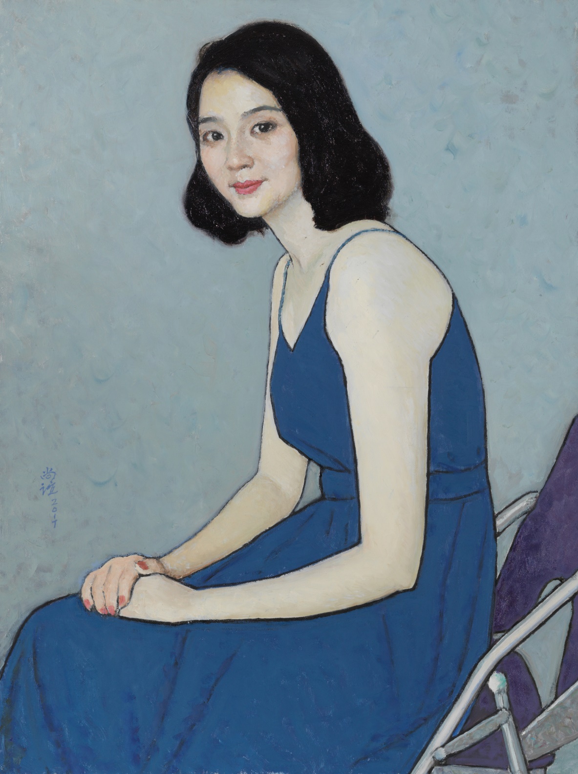 1934靳尚谊 穿蓝裙子的女士 布面油画 75cmx56cm 2017年.jpg