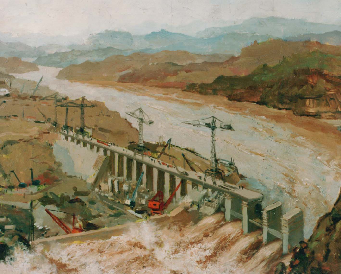 3 吴作人作 黄河三门峡大坝（之二） 油画 40×53 1959-1960年.jpg