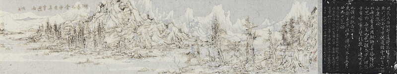 王天德，佘山渔隐图，2019，宣纸、墨、火焰、拓片，35.5 x 188.5 cm.jpg