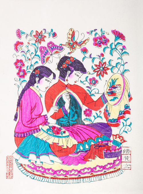 《绣花女》 杨家埠年画 41.5cmx31cm  潍坊市非物质文化遗产保护中心提供-网站用图.jpg