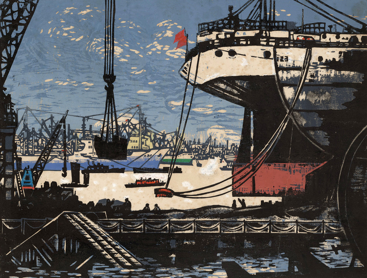 造万吨轮 吕蒙 版画 29.5×38cm 20世纪60年代.jpg