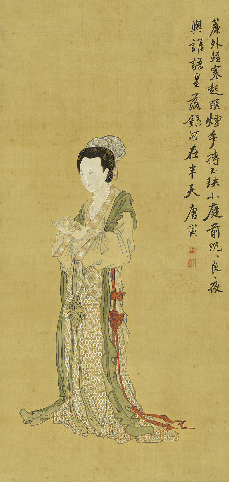 陈佩秋  仿唐寅沉沉良夜图  94.5×45.2cm  1960年代  绢本设色  私人收藏.jpg