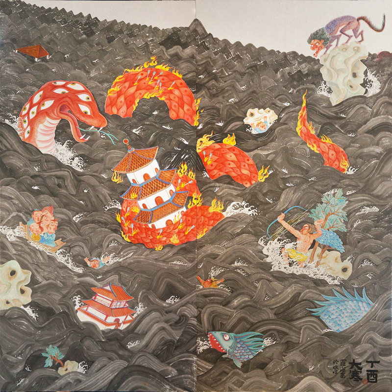 罗玲（上海）《羿诛修蛇》244×244cm_副本.jpg