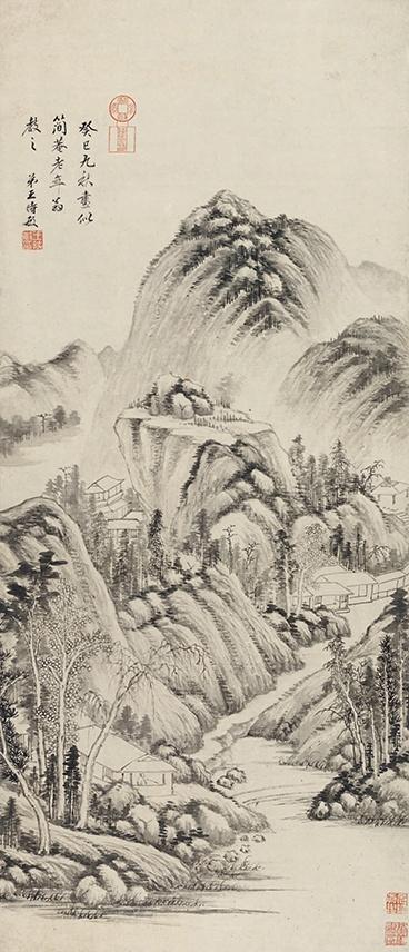 王时敏《为简庵作山水》轴，纸本水墨，99厘米×42.5厘米，1653年.jpg